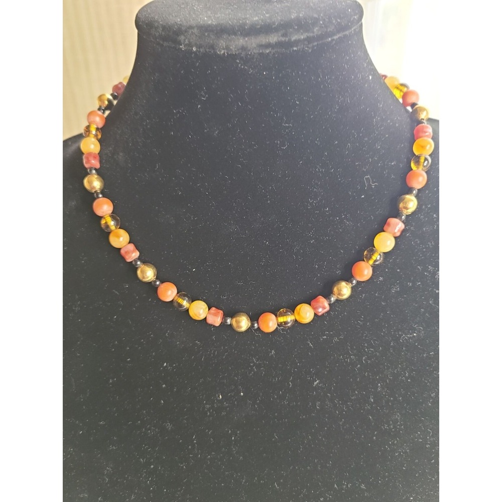 Vintage Napier Beaded Necklace With Gold & Amber Tones